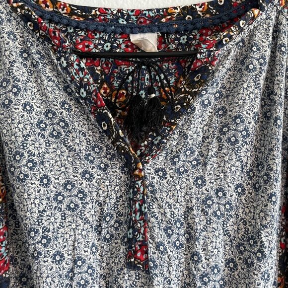 Akemi + Kin Anthropologie Humboldt Tunic Blue Floral Pattern Cotton Size Medium - Picture 3 of 9